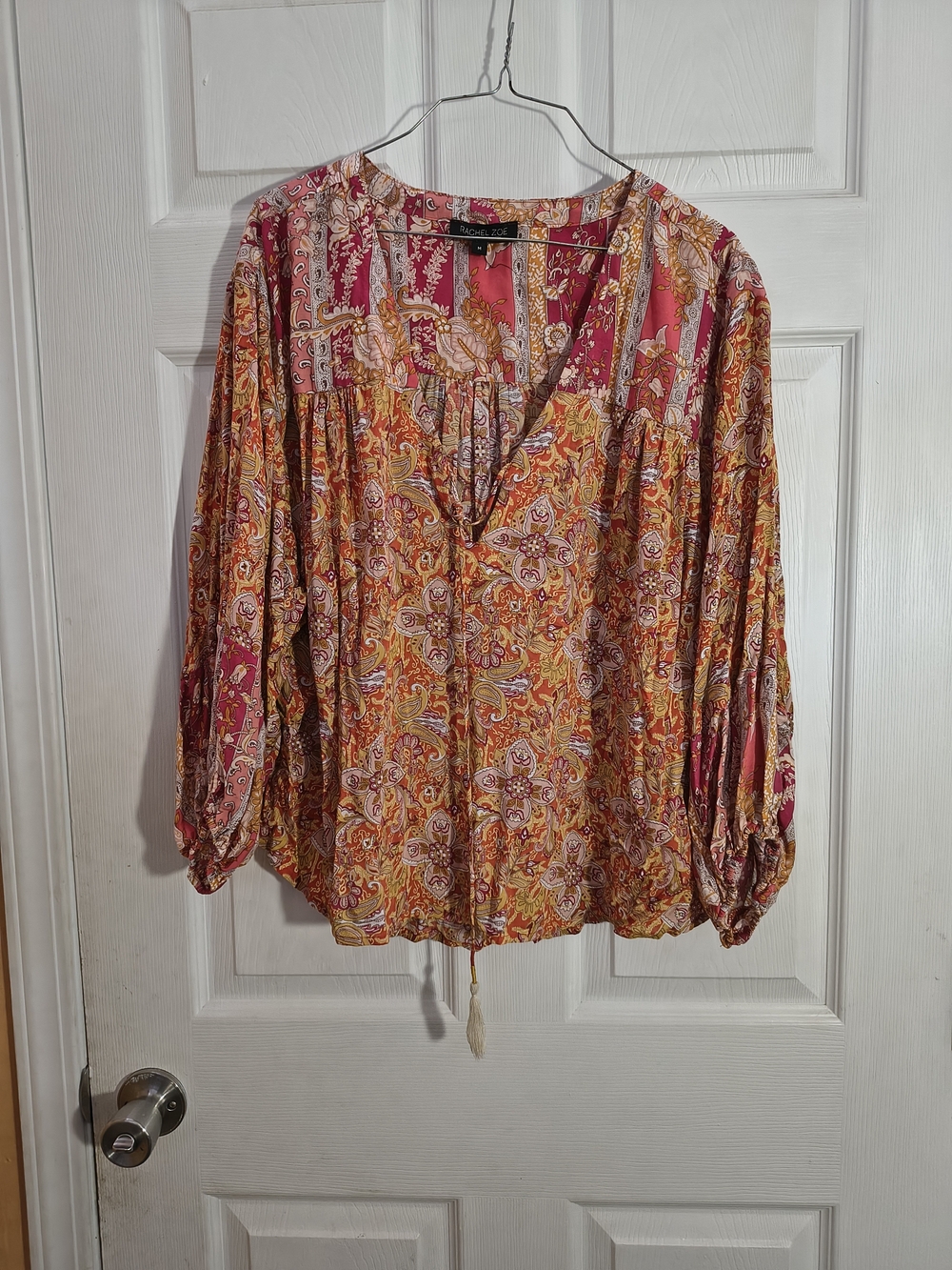 Rachel Zoe Boho Paisley V‑Neck Blouse in Pink and Orange